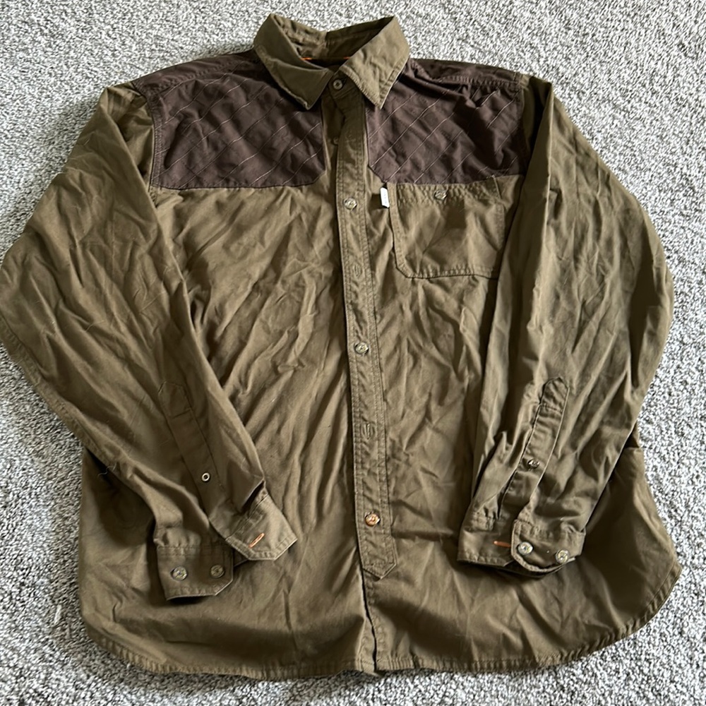 Orvis button down shirt, shooting, hunting with diamond quilt shoulder padding L